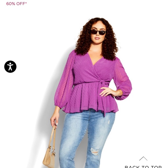 CITY CHIC TOP V NECK FAUX WRAP LONG SLEEVE LILAC PURPLE COLOR - Picture 8 of 13